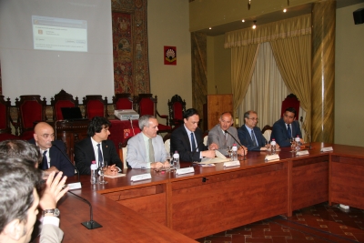 De izq. a dcha. Diego Medina, Massimo Costa, Rafael Comino, Gmez Villamandos, Antonio Milln, Giuseppe Roma y Romero Campanero.